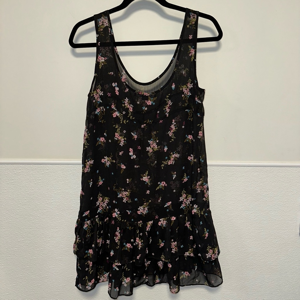 Women's XXI Forever 21 Dress Size M Medium Black Floral Sheer Ruffles - Picture 6 of 8